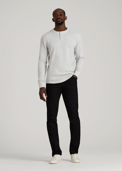 American Tall Men Double Honeycomb Thermal Long-Sleeve Henley Shirt for Tall Men in Light Heather Grey