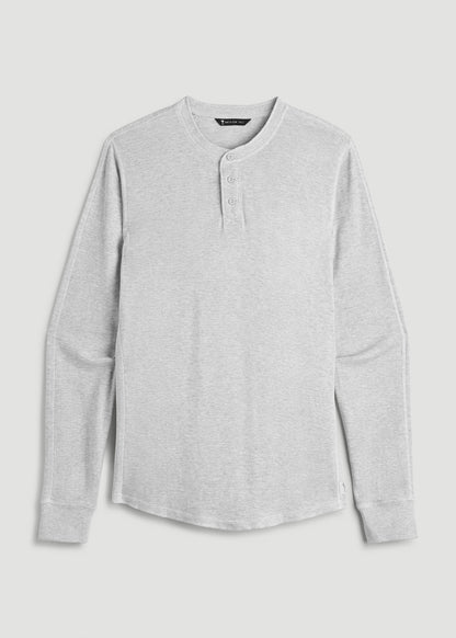 American Tall Men Double Honeycomb Thermal Long-Sleeve Henley Shirt for Tall Men in Light Heather Grey