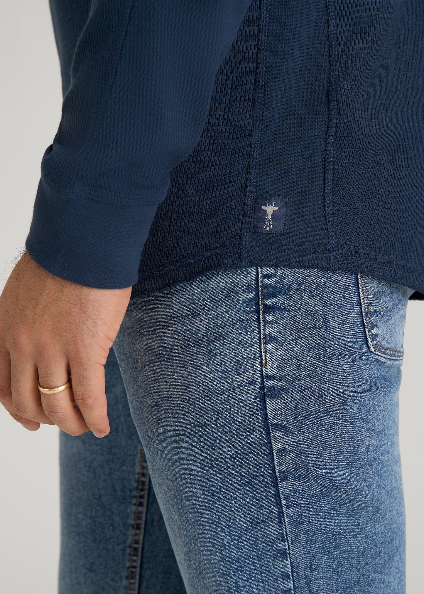 American Tall Men Double Honeycomb Thermal Crewneck for Tall Men in True Navy