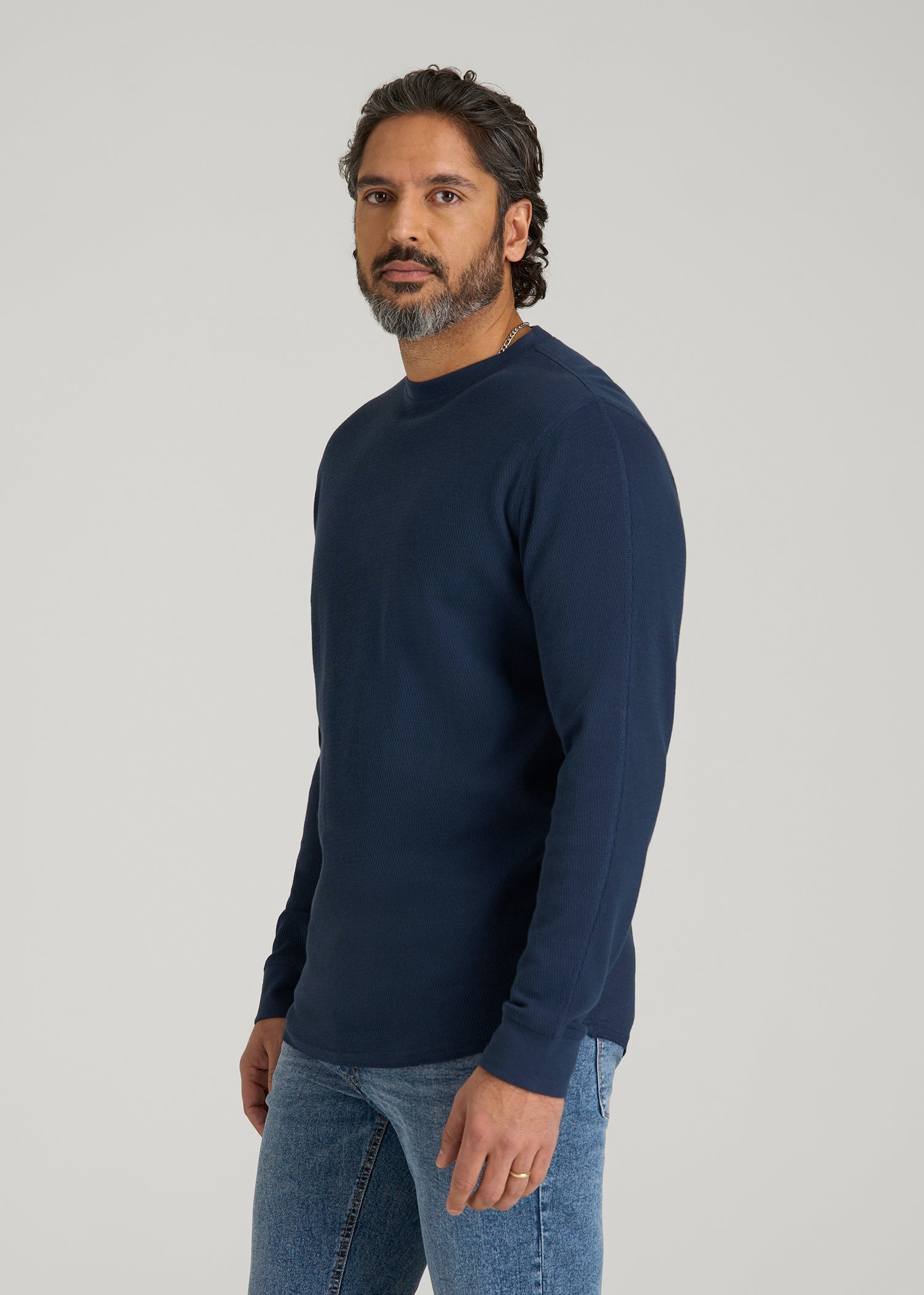American Tall Men Double Honeycomb Thermal Crewneck for Tall Men in True Navy