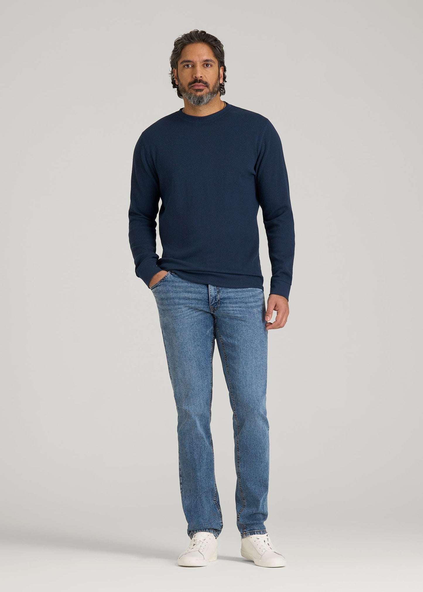American Tall Men Double Honeycomb Thermal Crewneck for Tall Men in True Navy