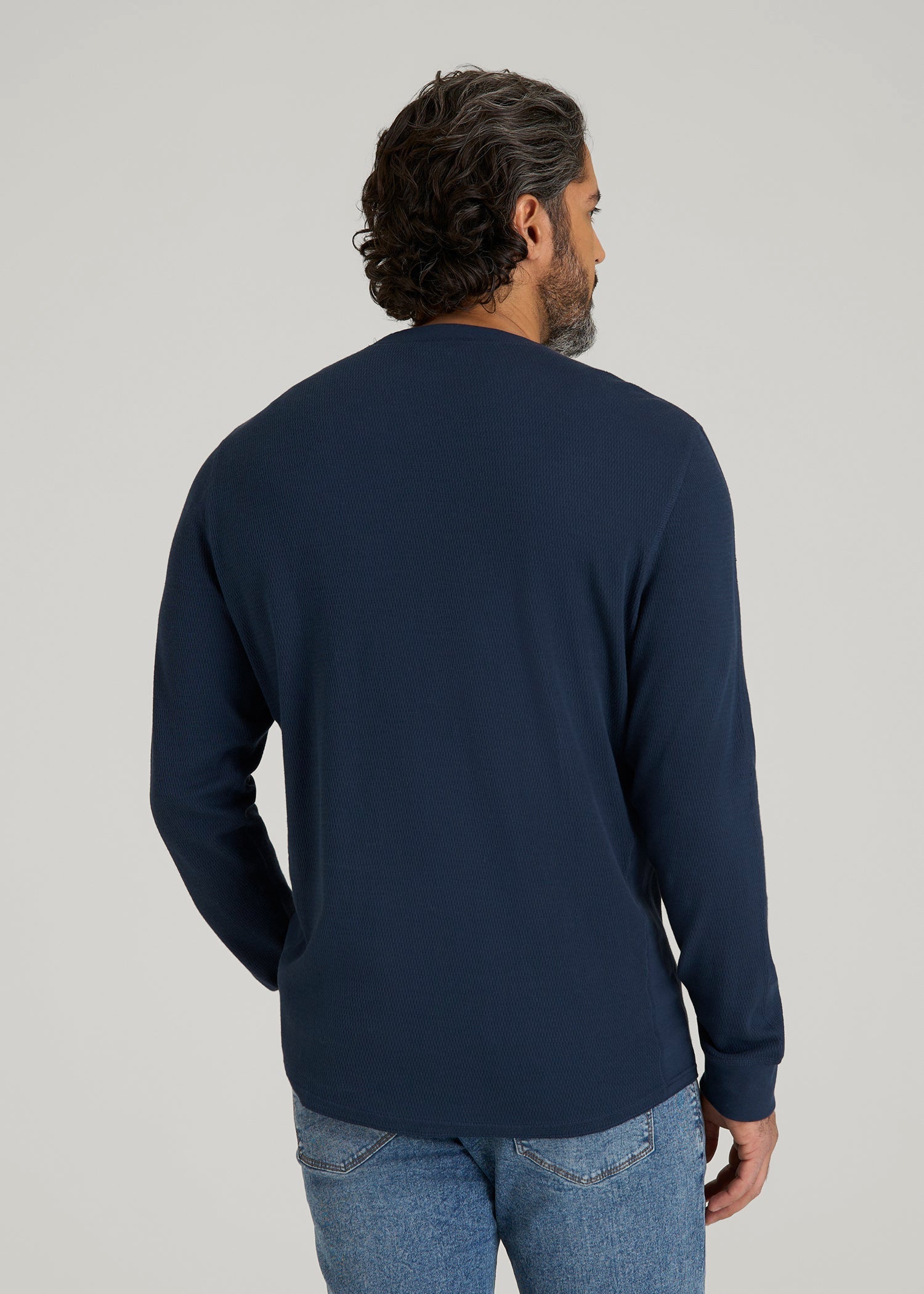 American Tall Men Double Honeycomb Thermal Crewneck for Tall Men in True Navy