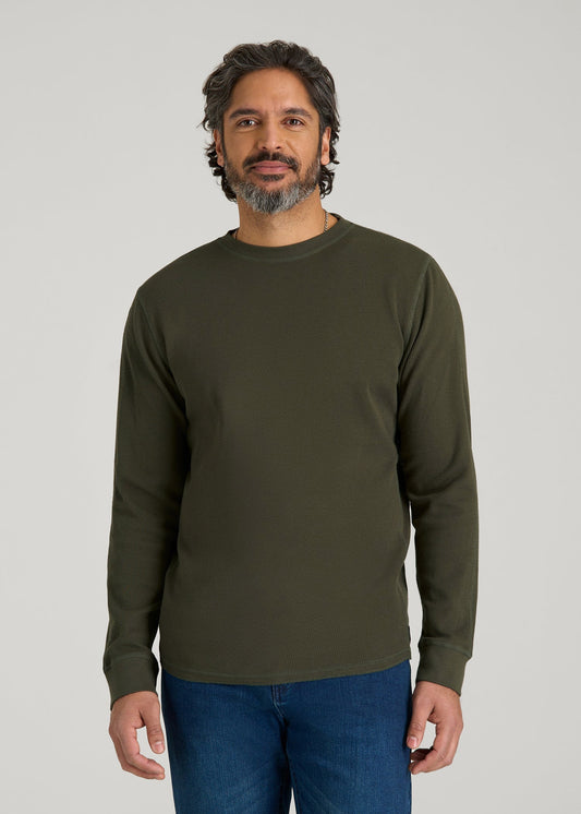 American Tall Men Double Honeycomb Thermal Crewneck for Tall Men in Dark Olive Green