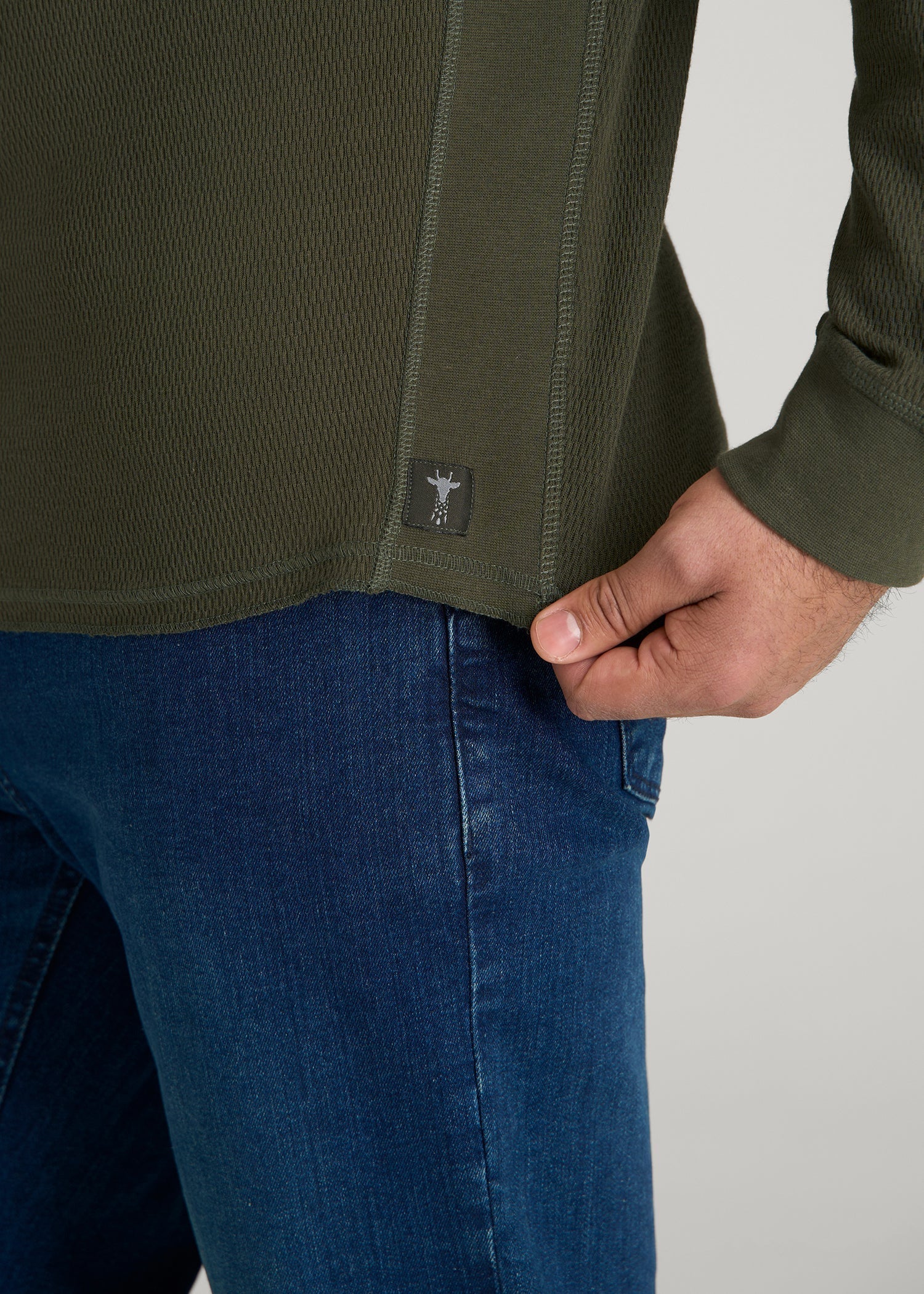 American Tall Men Double Honeycomb Thermal Crewneck for Tall Men in Dark Olive Green