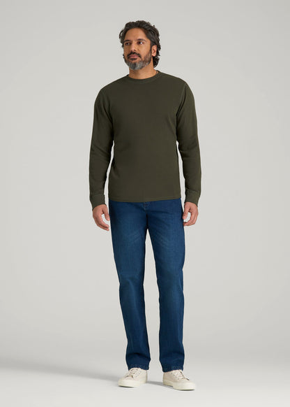 American Tall Men Double Honeycomb Thermal Crewneck for Tall Men in Dark Olive Green