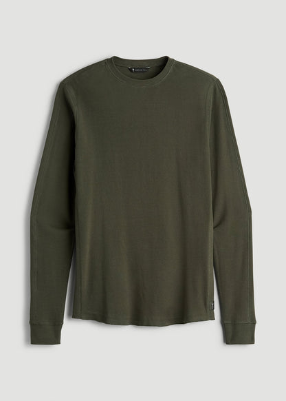 American Tall Men Double Honeycomb Thermal Crewneck for Tall Men in Dark Olive Green