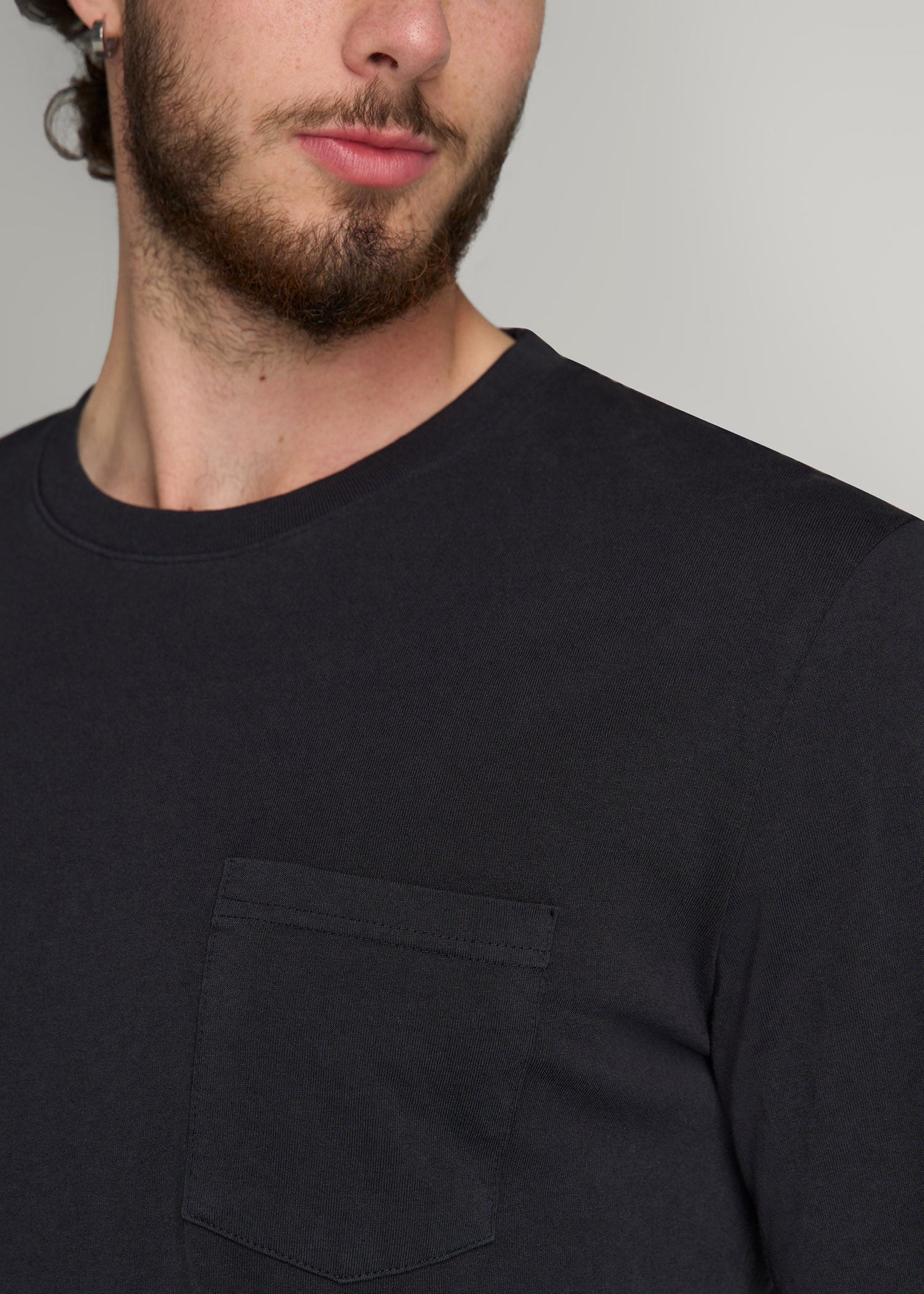 American Tall Men Garment Dyed Long Sleeve Pocket Tee for Tall Men in Black