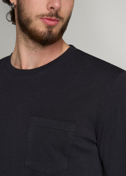 American Tall Men Garment Dyed Long Sleeve Pocket Tee for Tall Men in Black
