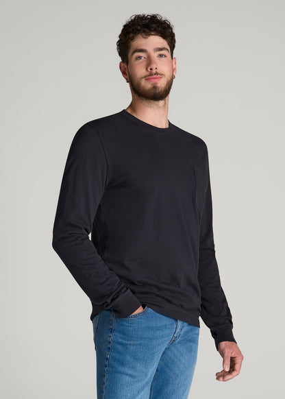 American Tall Men Garment Dyed Long Sleeve Pocket Tee for Tall Men in Black
