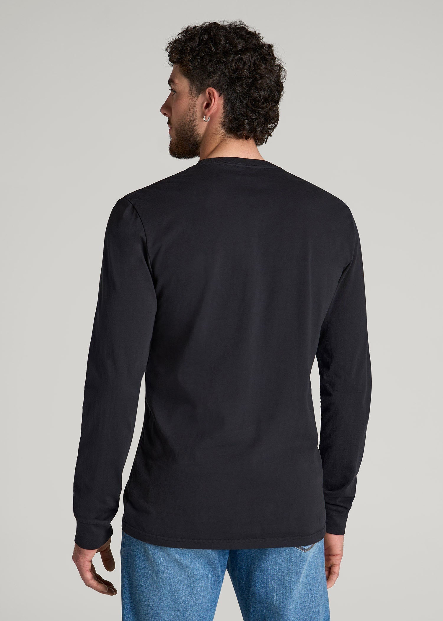 American Tall Men Garment Dyed Long Sleeve Pocket Tee for Tall Men in Black
