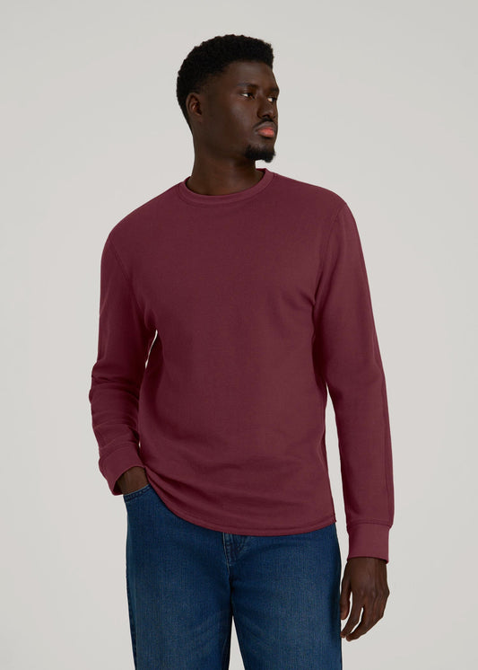 American Tall Men Double Honeycomb Thermal Crewneck for Tall Men in Tawny Port