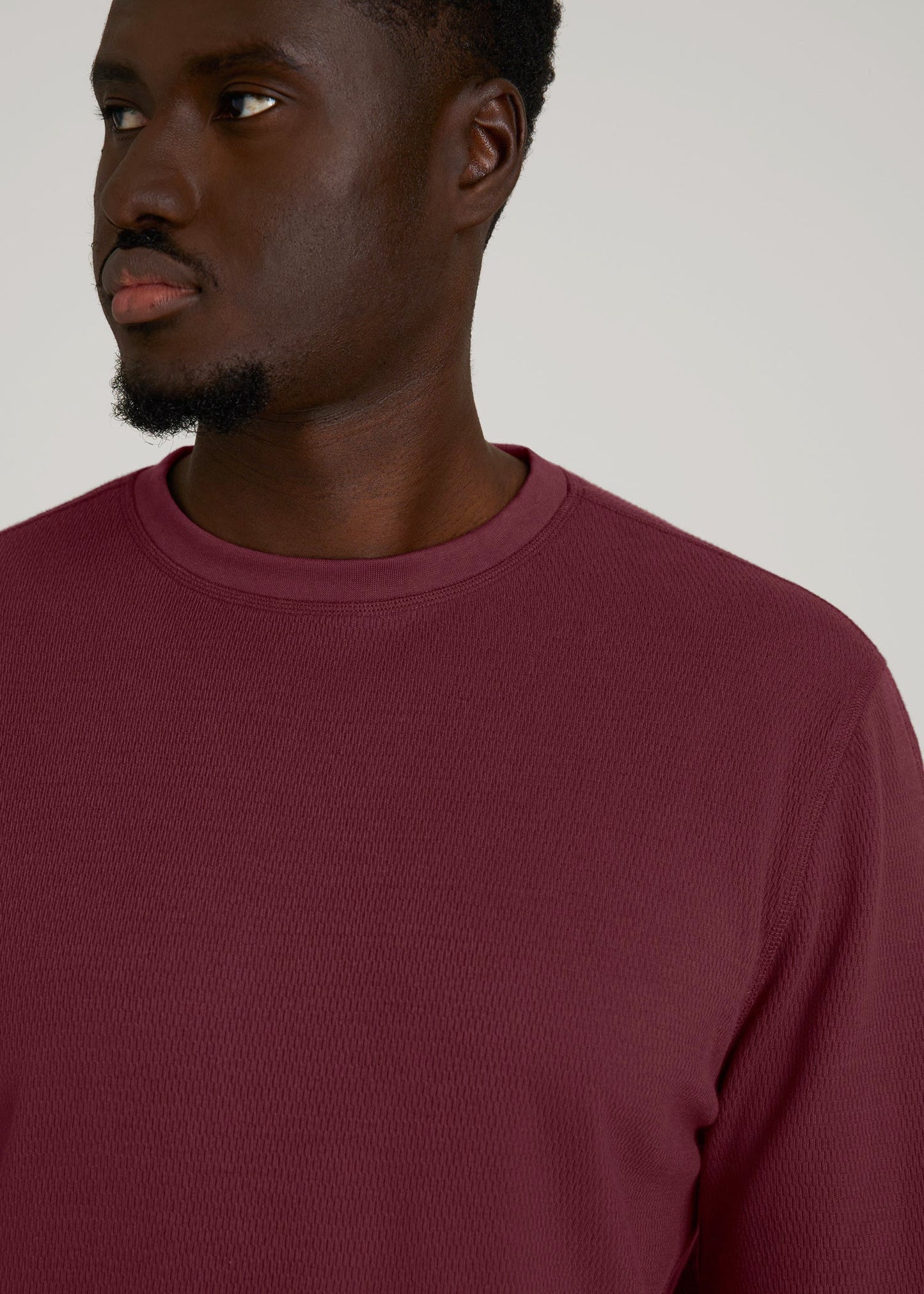 American Tall Men Double Honeycomb Thermal Crewneck for Tall Men in Tawny Port