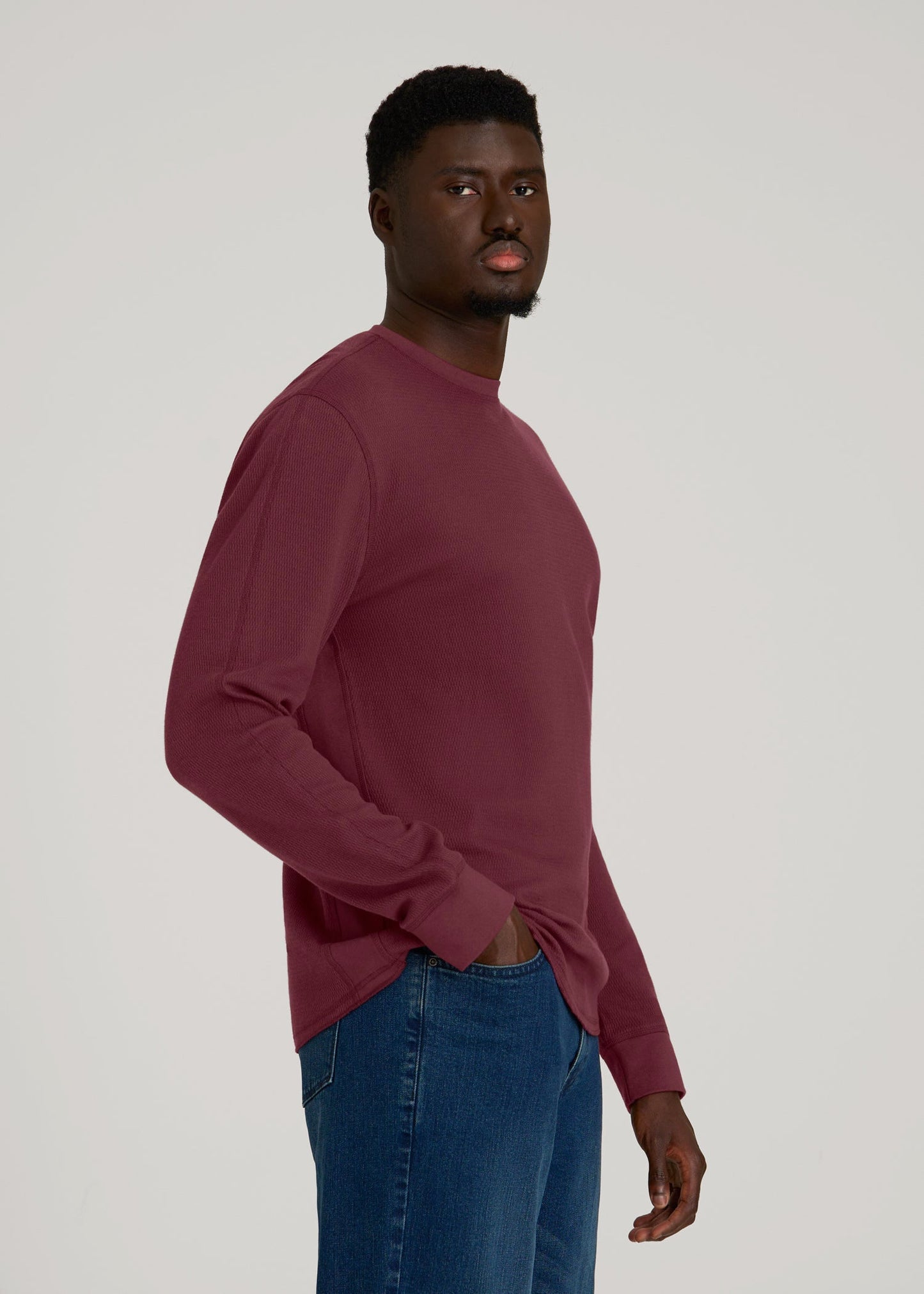 American Tall Men Double Honeycomb Thermal Crewneck for Tall Men in Tawny Port