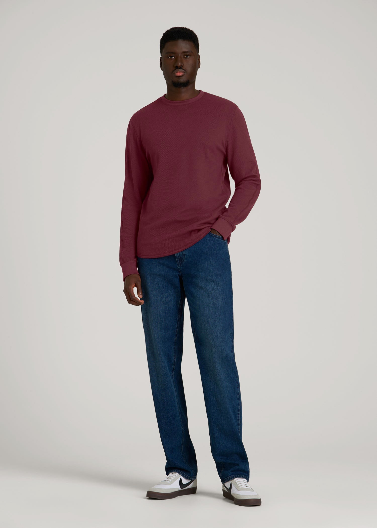 American Tall Men Double Honeycomb Thermal Crewneck for Tall Men in Tawny Port