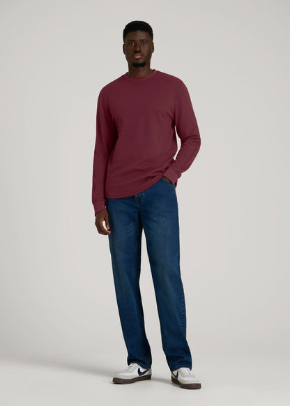 American Tall Men Double Honeycomb Thermal Crewneck for Tall Men in Tawny Port