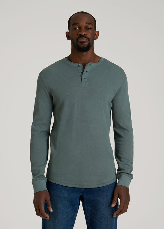 American Tall Men Double Honeycomb Thermal Long-Sleeve Henley Shirt for Tall Men in Balsam Green