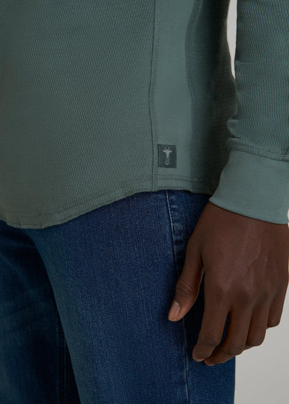 American Tall Men Double Honeycomb Thermal Long-Sleeve Henley Shirt for Tall Men in Balsam Green