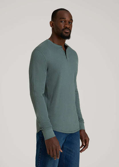 American Tall Men Double Honeycomb Thermal Long-Sleeve Henley Shirt for Tall Men in Balsam Green