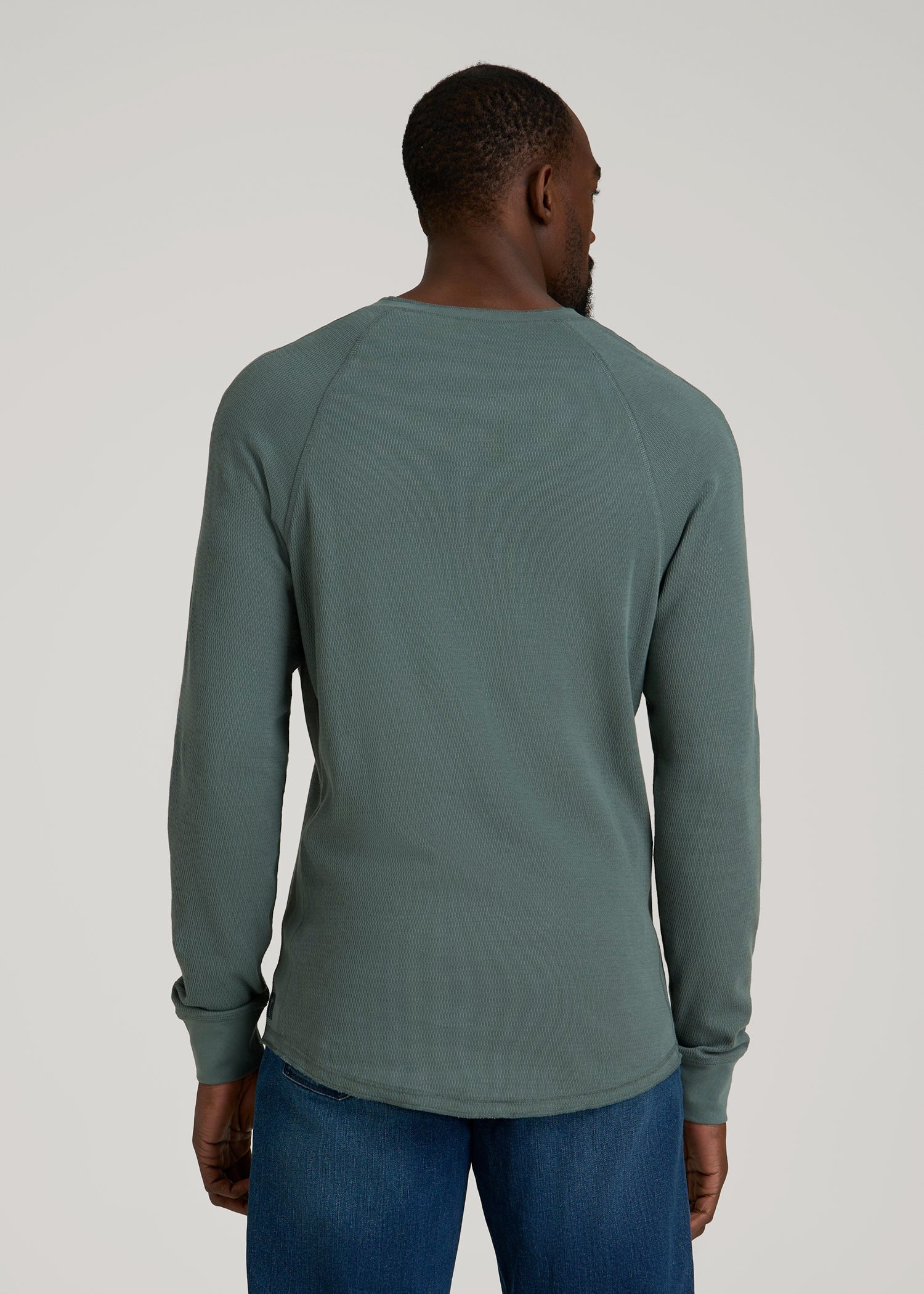 American Tall Men Double Honeycomb Thermal Long-Sleeve Henley Shirt for Tall Men in Balsam Green