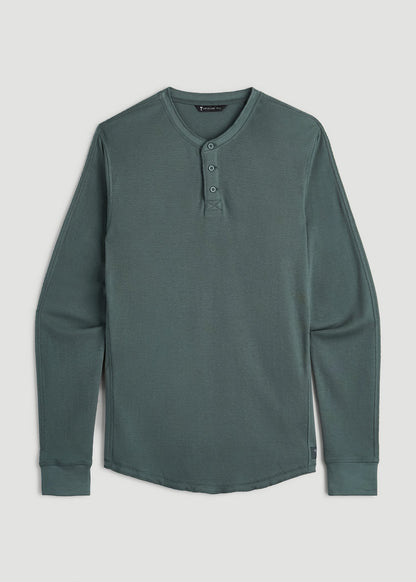 American Tall Men Double Honeycomb Thermal Long-Sleeve Henley Shirt for Tall Men in Balsam Green