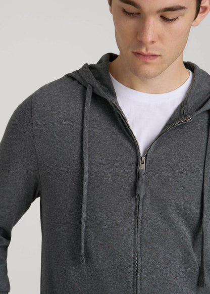 American Tall Men Long Sleeve Full Zip Jersey Hoodie for Tall Men in Charcoal Mix