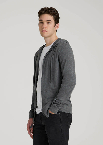 American Tall Men Long Sleeve Full Zip Jersey Hoodie for Tall Men in Charcoal Mix