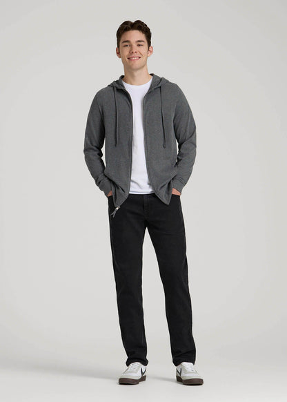 American Tall Men Long Sleeve Full Zip Jersey Hoodie for Tall Men in Charcoal Mix