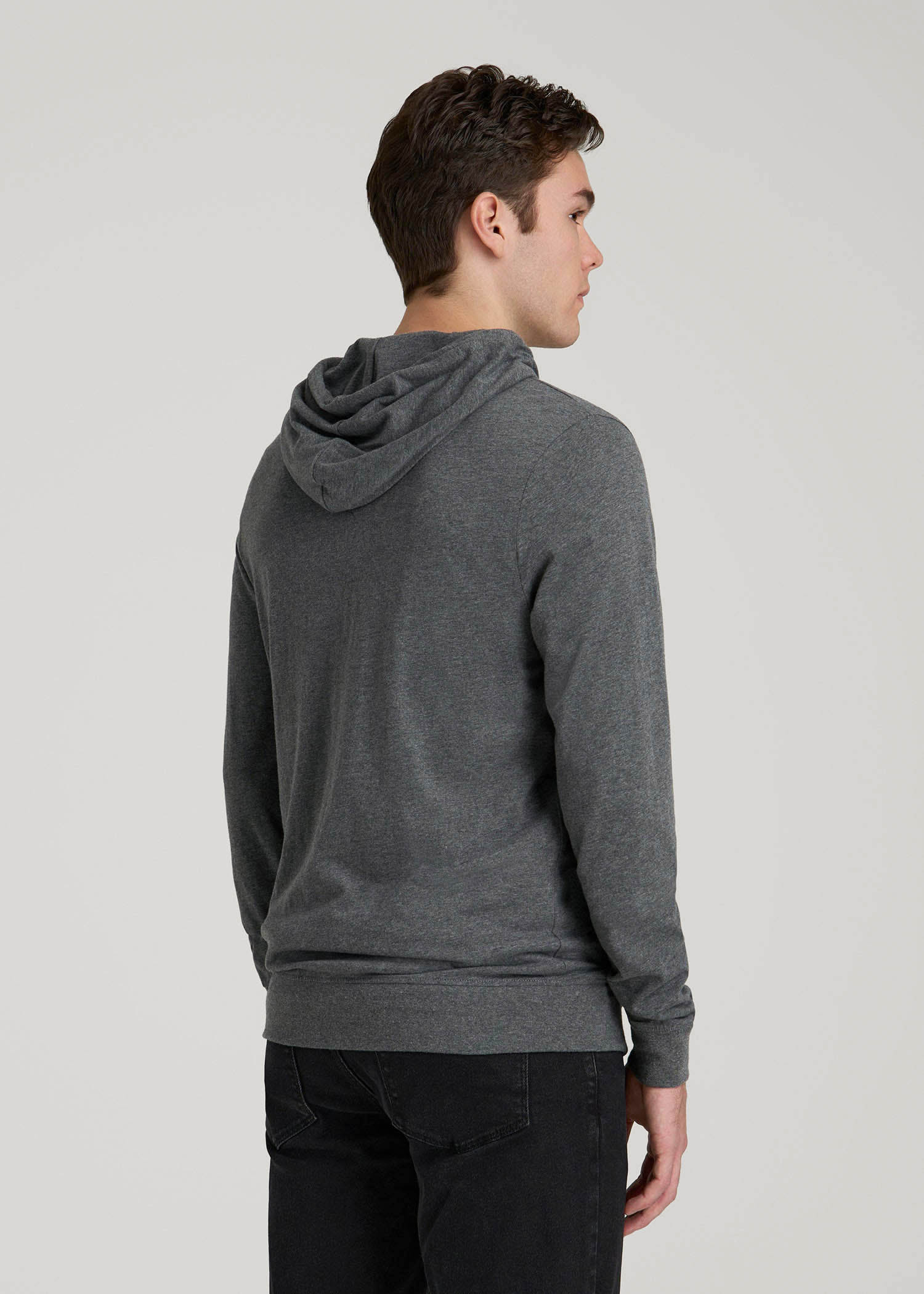 American Tall Men Long Sleeve Full Zip Jersey Hoodie for Tall Men in Charcoal Mix