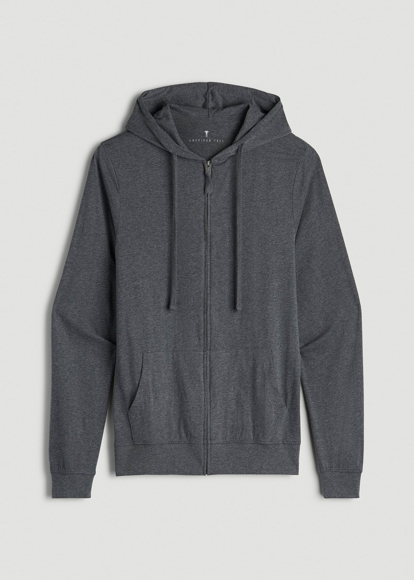American Tall Men Long Sleeve Full Zip Jersey Hoodie for Tall Men in Charcoal Mix