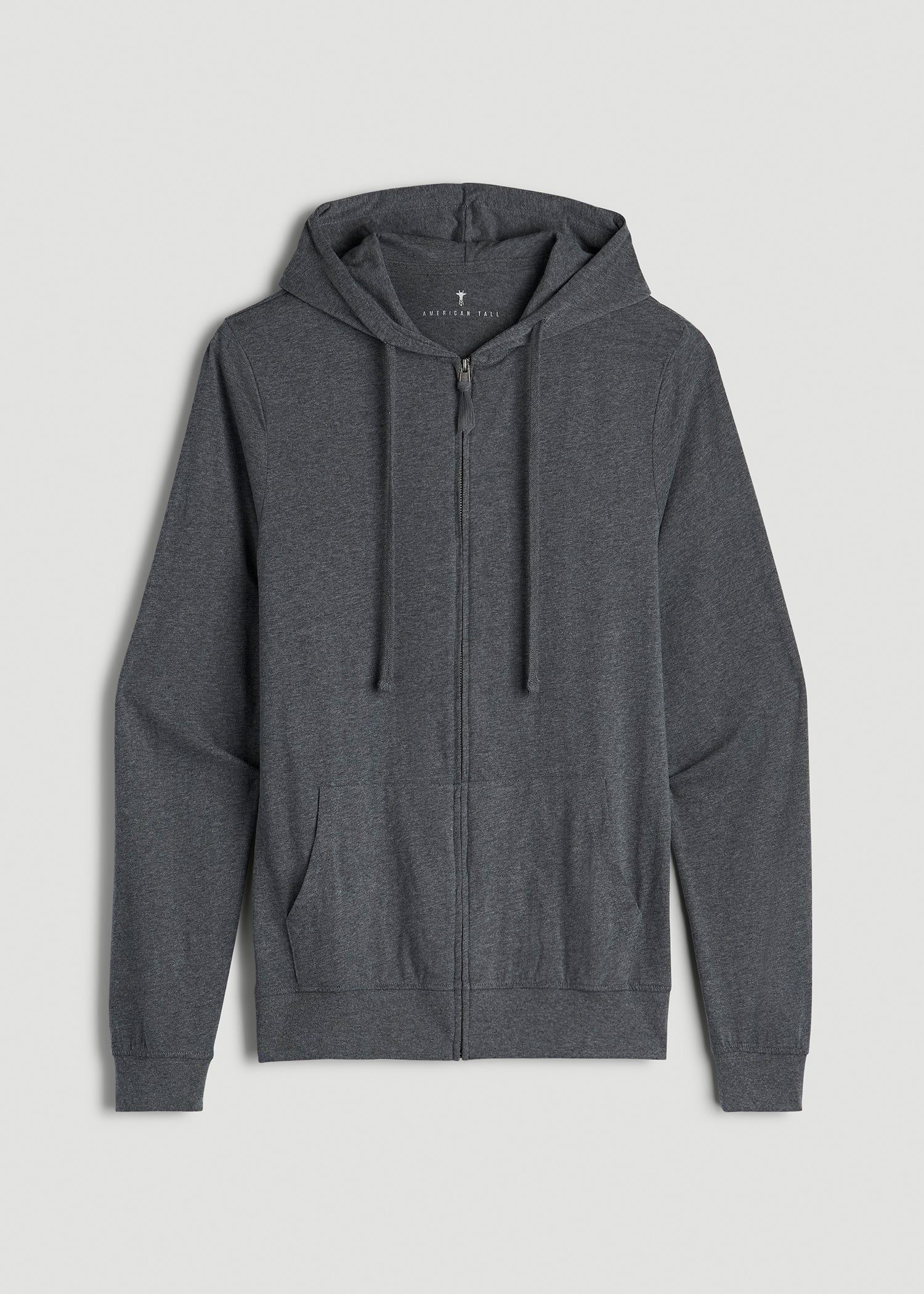 American Tall Men Long Sleeve Full Zip Jersey Hoodie for Tall Men in Charcoal Mix