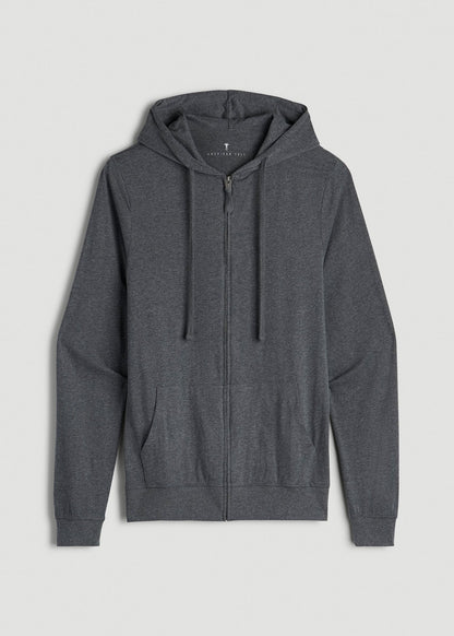 American Tall Men Long Sleeve Full Zip Jersey Hoodie for Tall Men in Charcoal Mix