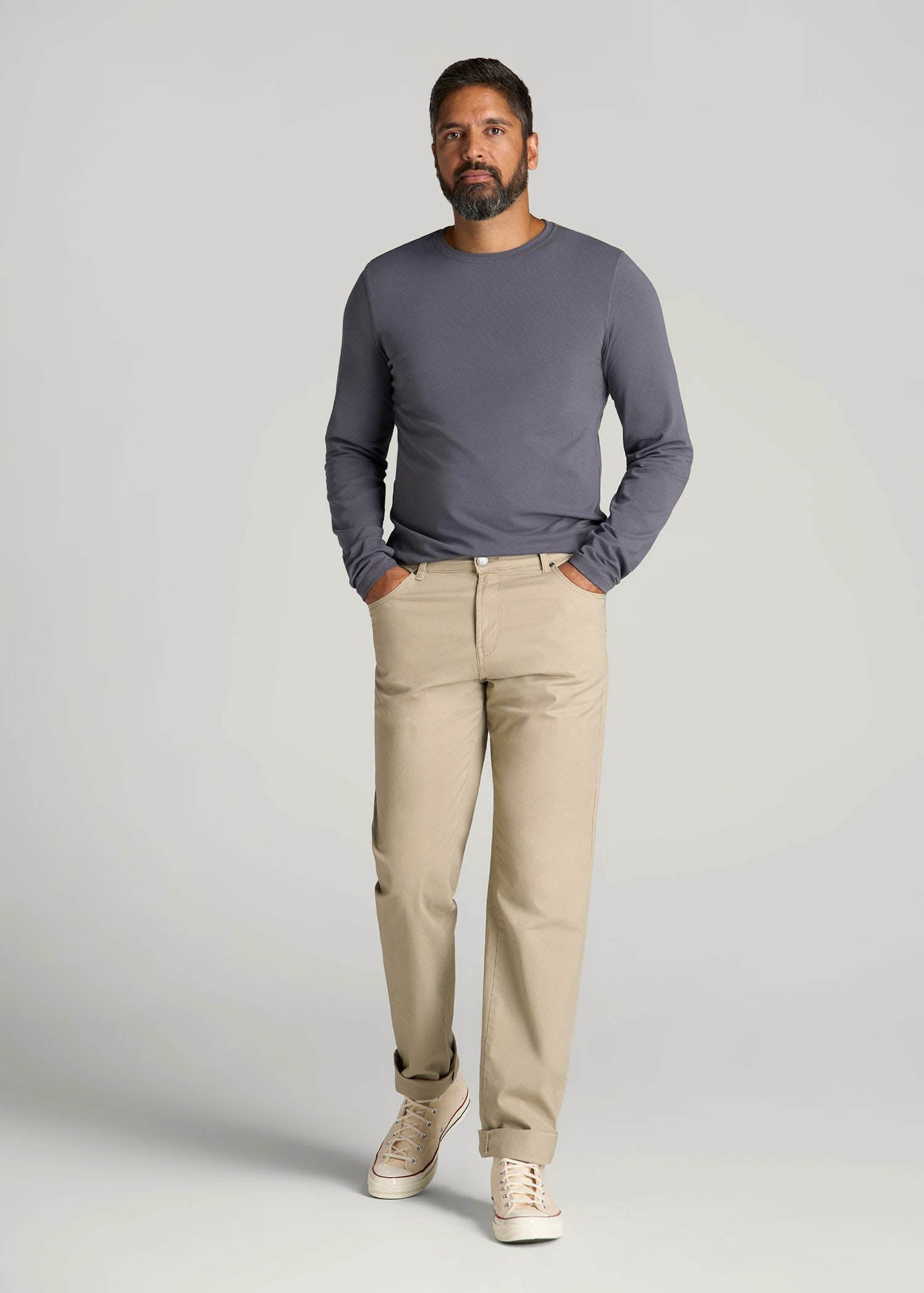 American Tall Men The Essential Slim Fit Long Sleeve Tee for Tall Men in Grey Blue