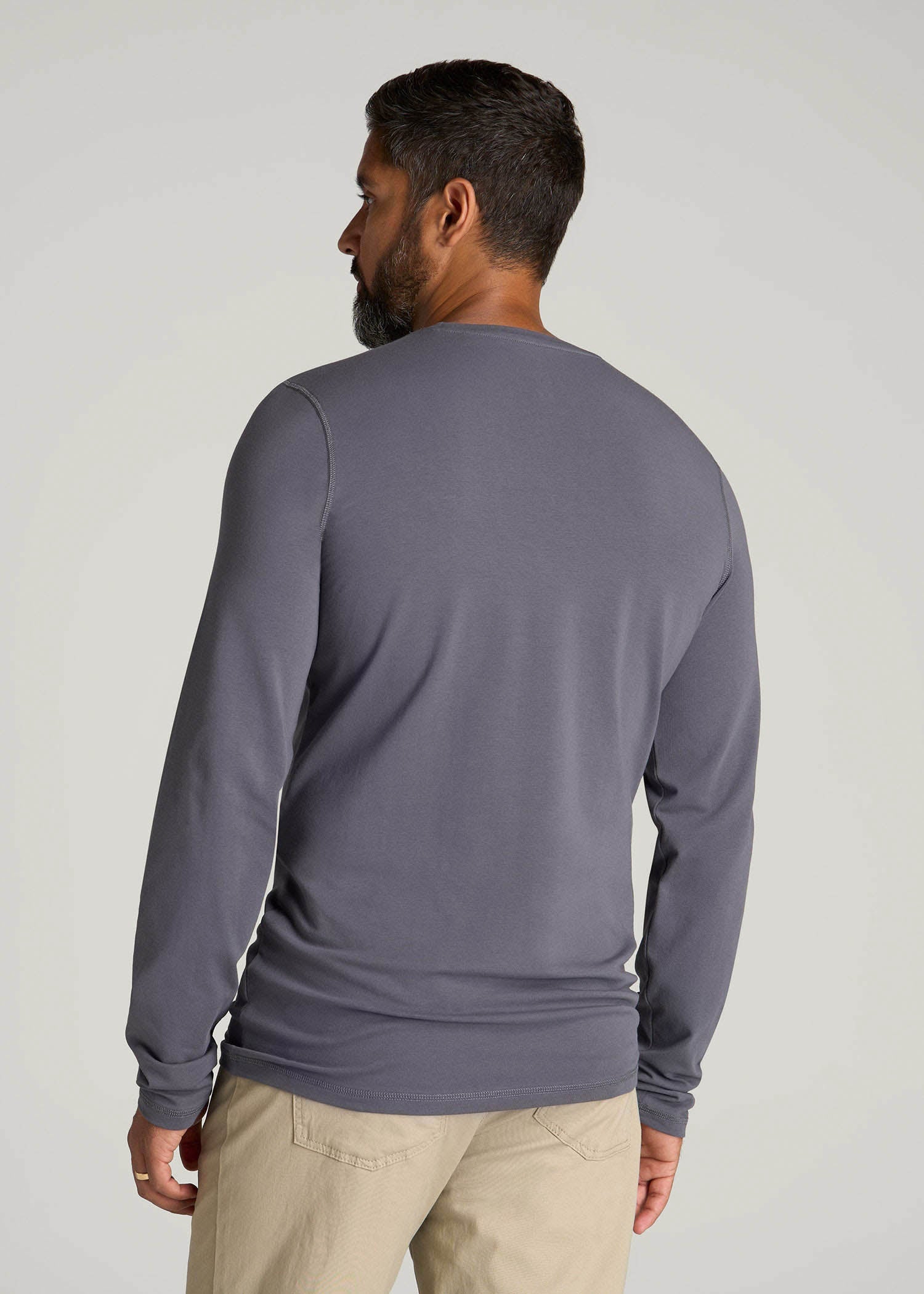 American Tall Men The Essential Slim Fit Long Sleeve Tee for Tall Men in Grey Blue