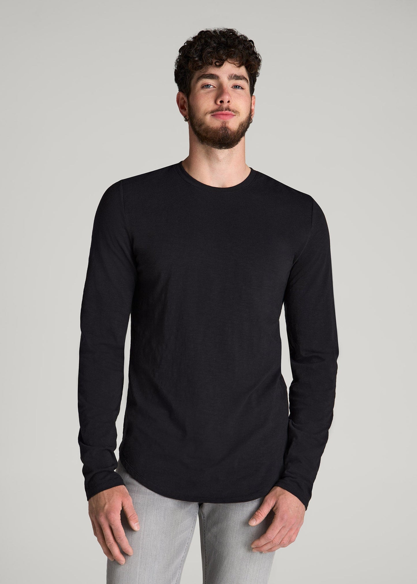American Tall Men Slub Long Sleeve Scoop Tee for Tall Men in Black