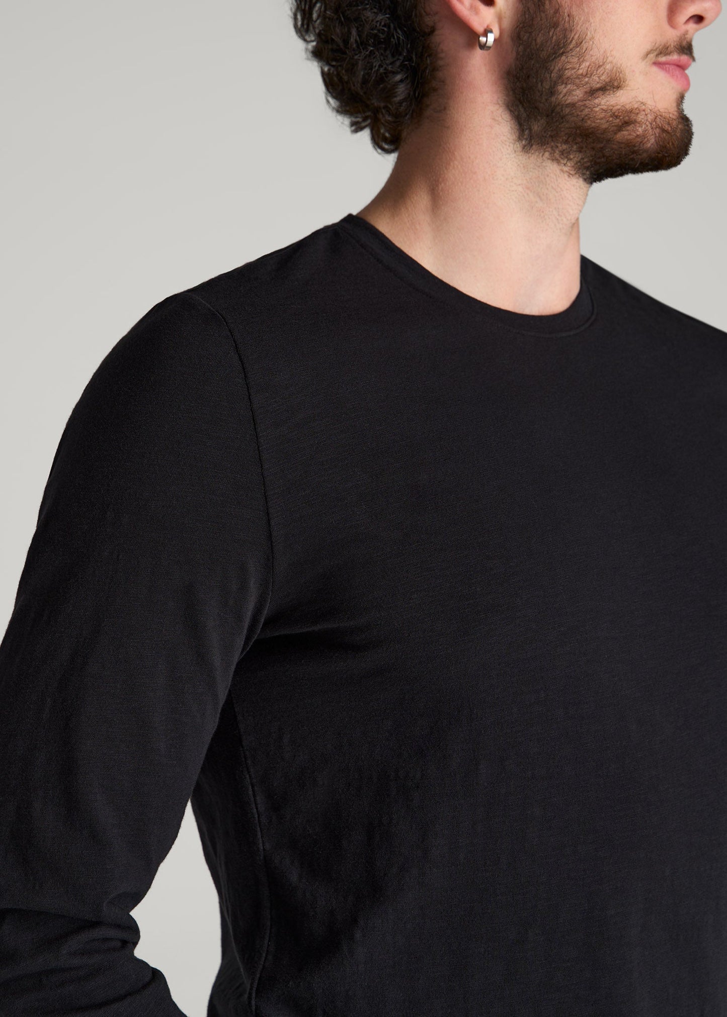 American Tall Men Slub Long Sleeve Scoop Tee for Tall Men in Black