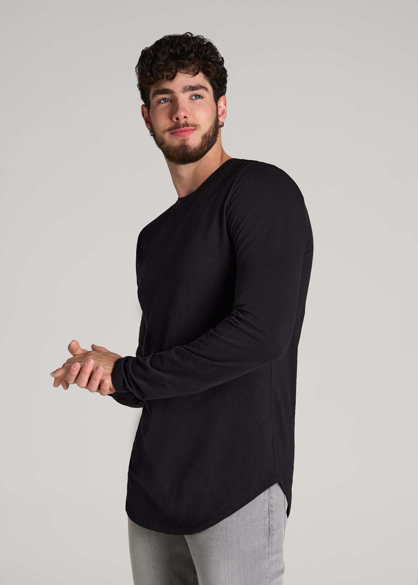 American Tall Men Slub Long Sleeve Scoop Tee for Tall Men in Black