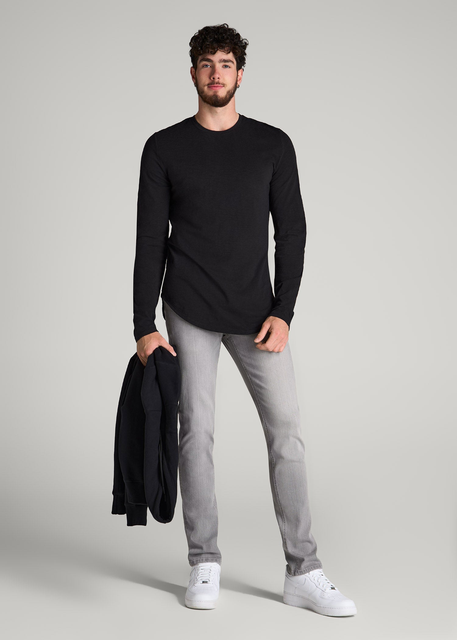 American Tall Men Slub Long Sleeve Scoop Tee for Tall Men in Black