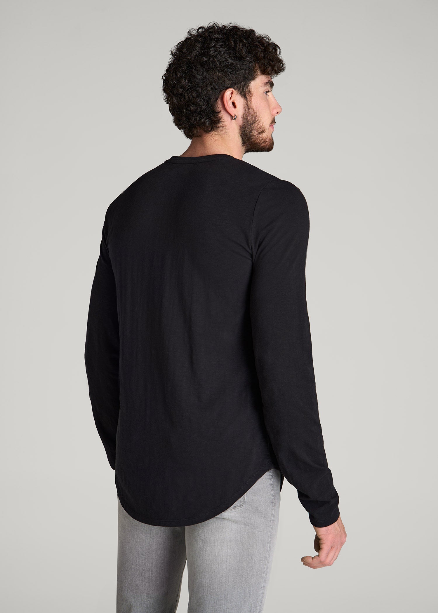 American Tall Men Slub Long Sleeve Scoop Tee for Tall Men in Black