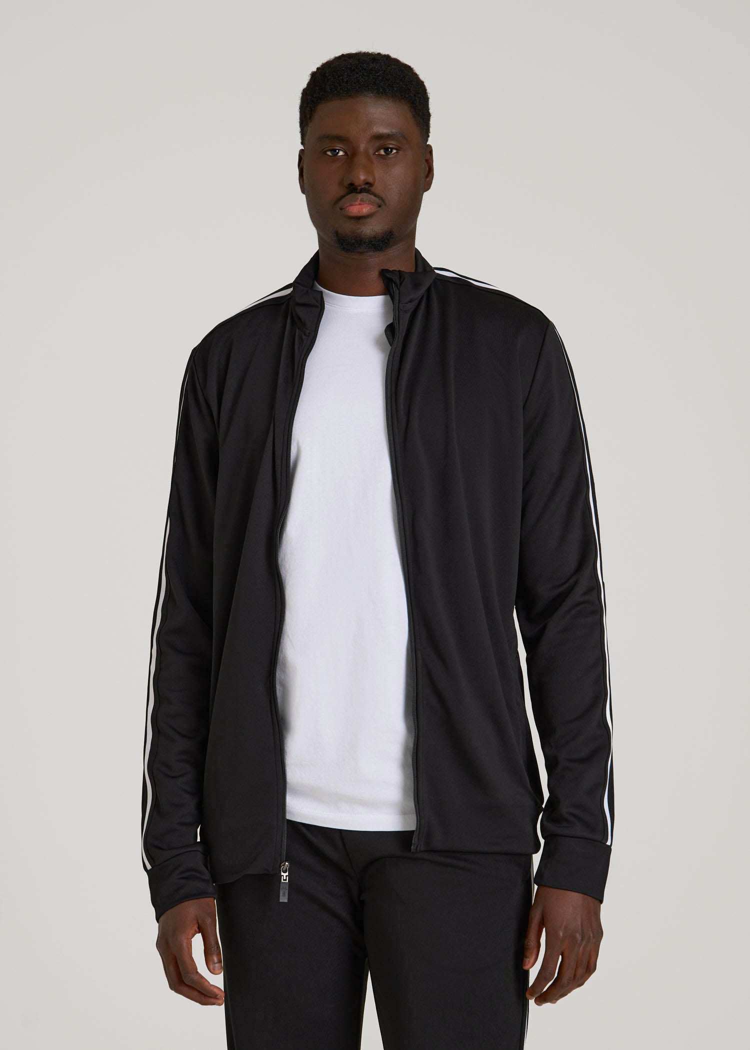 American Tall Men Athletic Stripe Jacket for Tall Men in Black-White Stripe