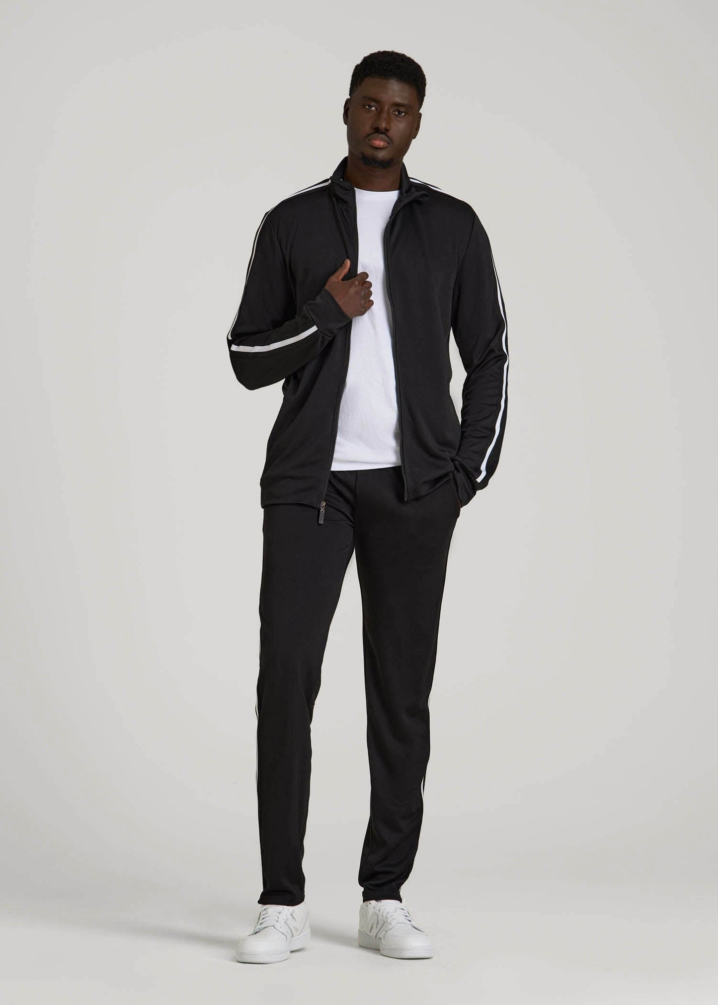 American Tall Men Athletic Stripe Jacket for Tall Men in Black-White Stripe