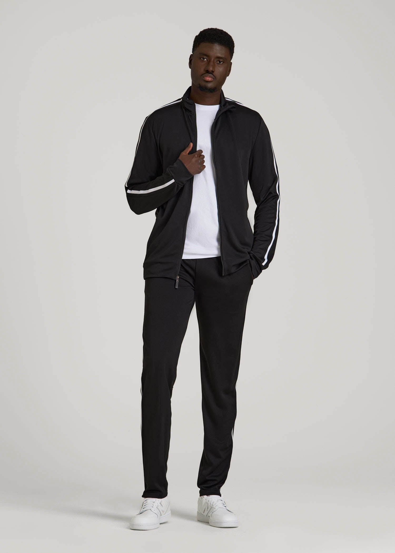 American Tall Men Athletic Stripe Jacket for Tall Men in Black-White Stripe