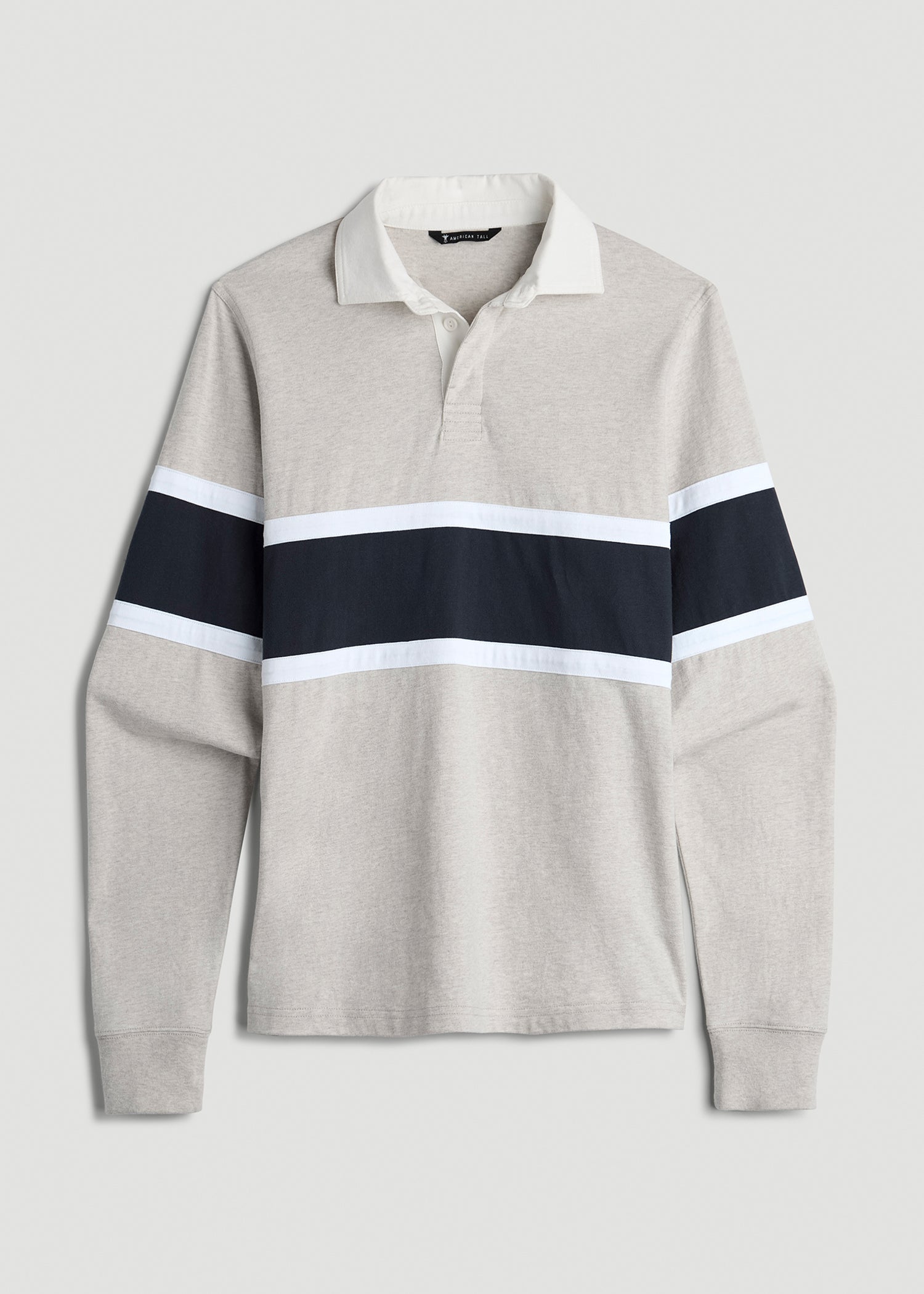 American Tall Men Rugby Long Sleeve Shirt for Tall Men in Oatmeal Heather Multi