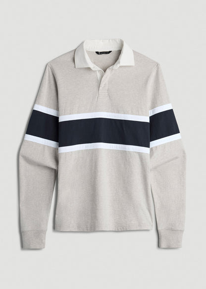 American Tall Men Rugby Long Sleeve Shirt for Tall Men in Oatmeal Heather Multi