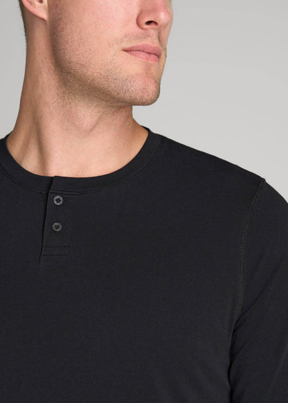 American Tall Men Pima Stretch Knit Henley Shirt for Tall Men in Black