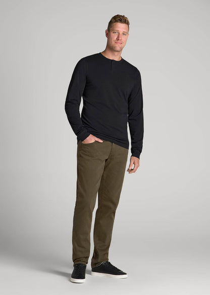 American Tall Men Pima Stretch Knit Henley Shirt for Tall Men in Black