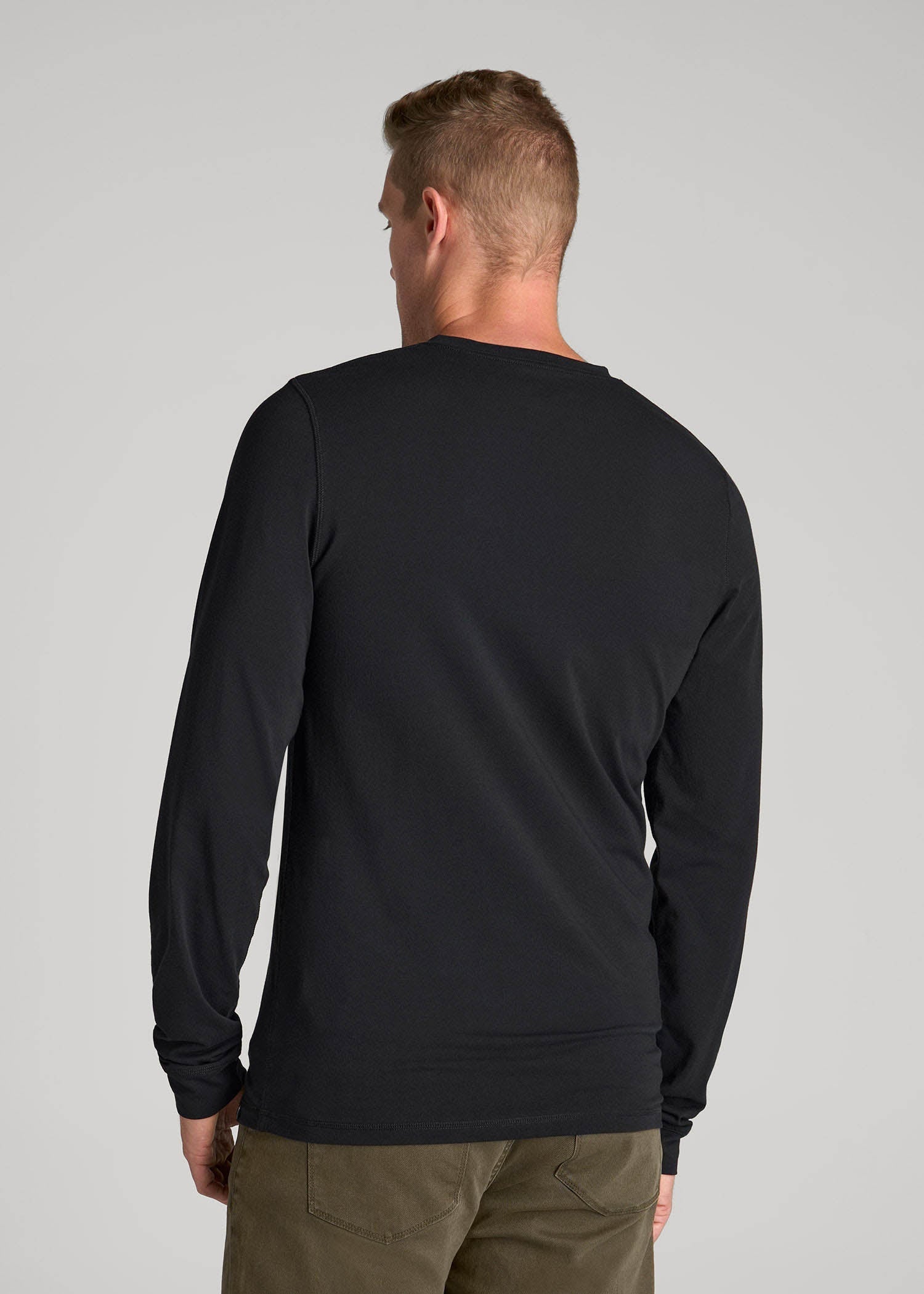 American Tall Men Pima Stretch Knit Henley Shirt for Tall Men in Black