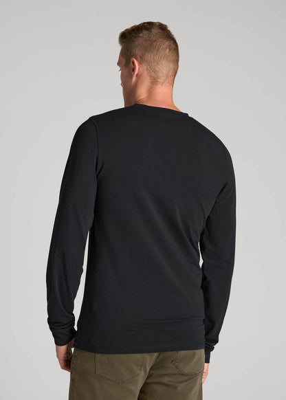 American Tall Men Pima Stretch Knit Henley Shirt for Tall Men in Black