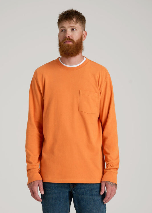 American Tall Men LJ&S Long Sleeve Workwear Pocket Tee for Tall Men in Marmalade