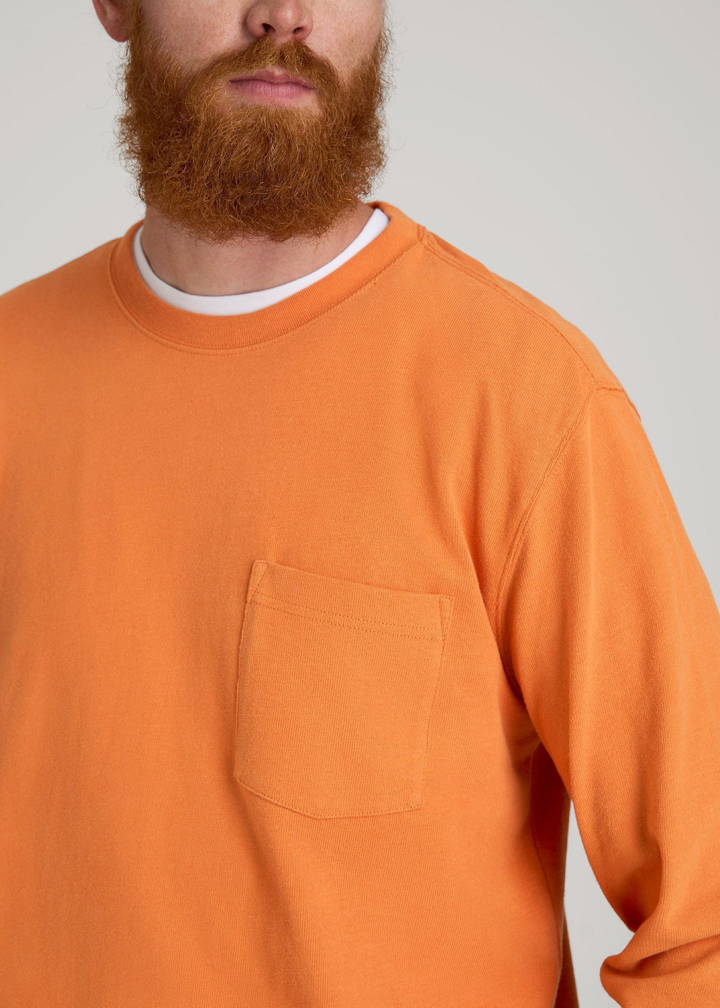 American Tall Men LJ&S Long Sleeve Workwear Pocket Tee for Tall Men in Marmalade