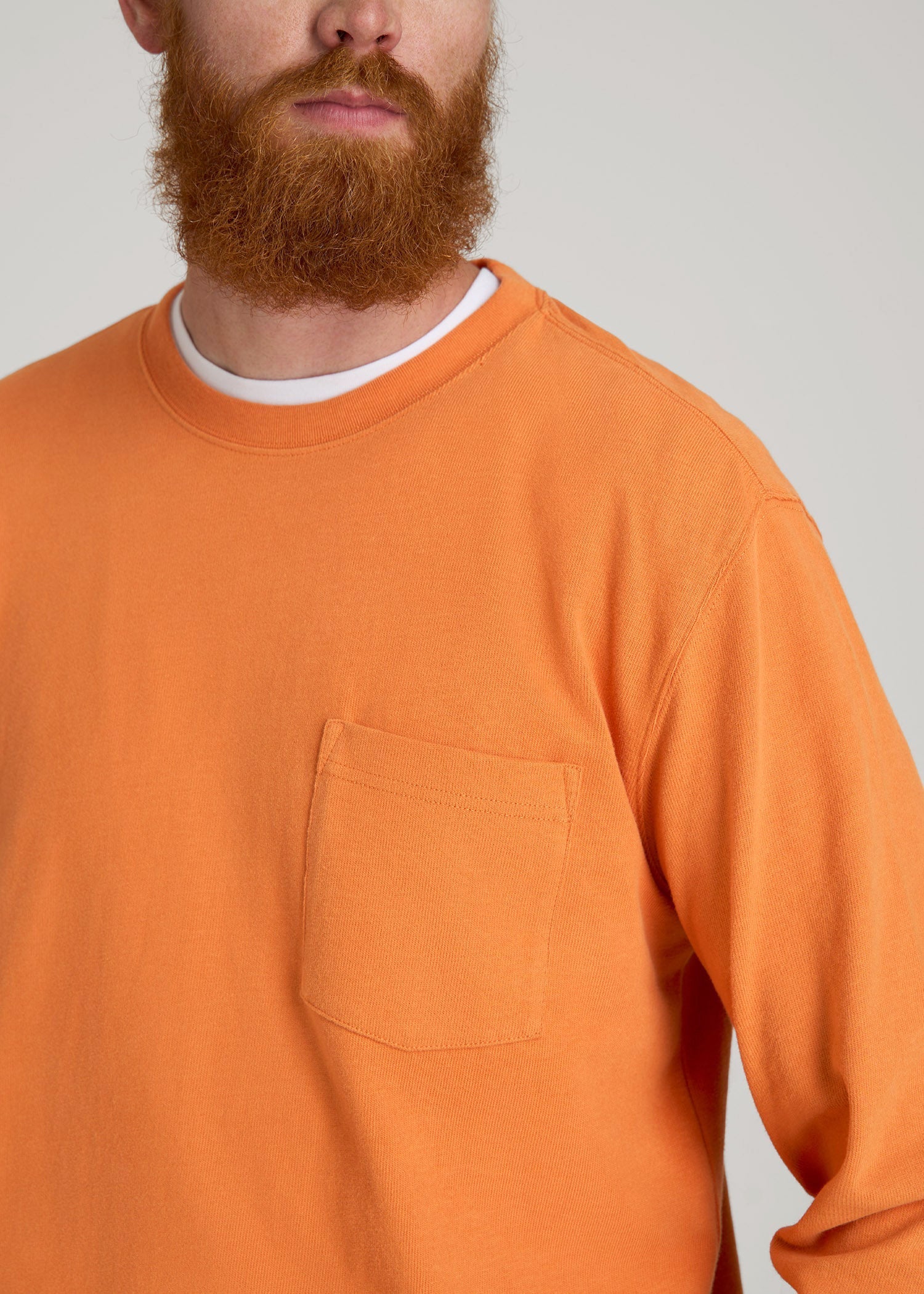 American Tall Men LJ&S Long Sleeve Workwear Pocket Tee for Tall Men in Marmalade